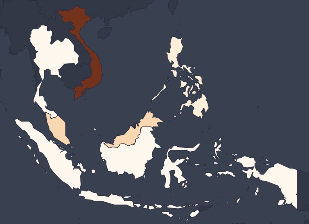 Map of The Ancestral (2021) viewership - a horror film originated from Vietnam; viewership across Netflix Southeast Asia.